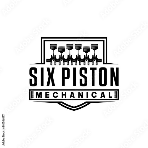 mechanical piston design logo emblem for machine shop and garage