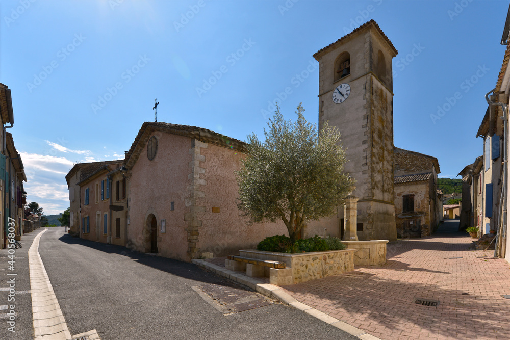 Saint Pierre church and olive tree at Le Castellet, a commune in the Alpes-de-Haute-Provence department in southeastern France 
