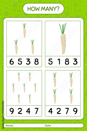 How many counting game with hamburg parsley. worksheet for preschool kids, kids activity sheet, printable worksheet