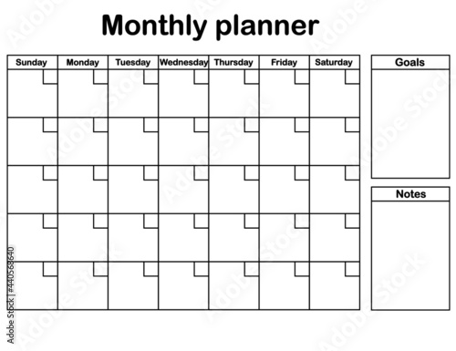 Schedule for making a calendar and planning for the month.Calendar isolated on white background.Bullet Journal template.Vector illustration.Paper texture.