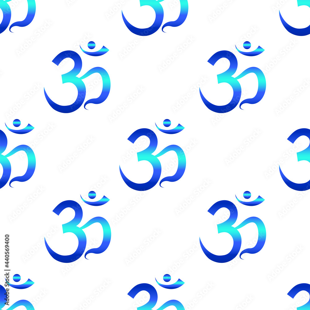 Seamless pattern with spiritual yoga symbol of OM (AUM), Ohm India symbol Meditation on white background. Gradient design. For textile, wrapping paper, cover. Vector illustration. Seamless pattern with spiritual yoga symbol of OM (AUM), Ohm India symbol Meditation on white background. Gradient design. For textile, wrapping paper, cover. Vector illustration.