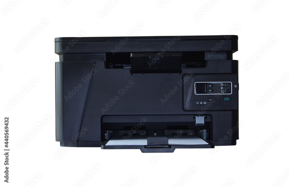 laser black printer device for printing, office equipment and technology isolated on a white background
