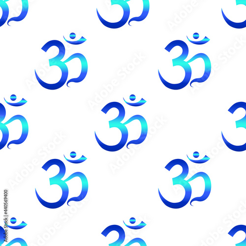 Seamless pattern with spiritual yoga symbol of OM (AUM), Ohm India symbol Meditation on white background. Gradient design. For textile, wrapping paper, cover. Vector illustration. photo