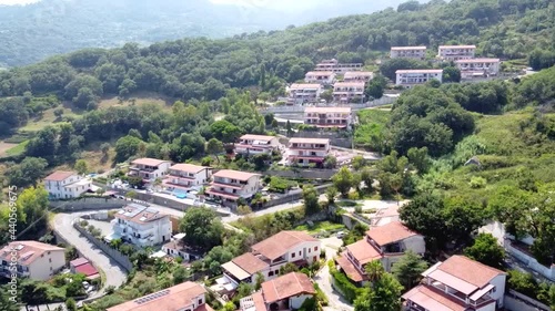 Scenic aerial view over the town of Torremezzo di Falconara in Calabria, in the province of Cosenza, on the thyrrenian sea, Italy photo