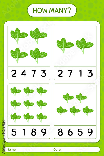How many counting game with spinach. worksheet for preschool kids  kids activity sheet  printable worksheet
