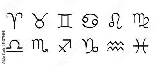 Hand-drawn zodiac signs vector icons 手描き風12星座のマークセット