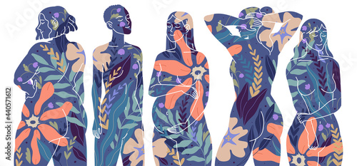 Women with different types of figures, female beauty of body and soul