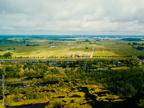 Aerial drone view of the beautiful landscape in the Netherlands
