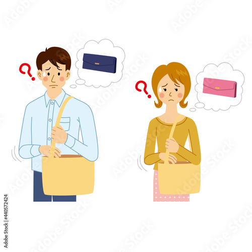 財布が見当たらず焦る男女