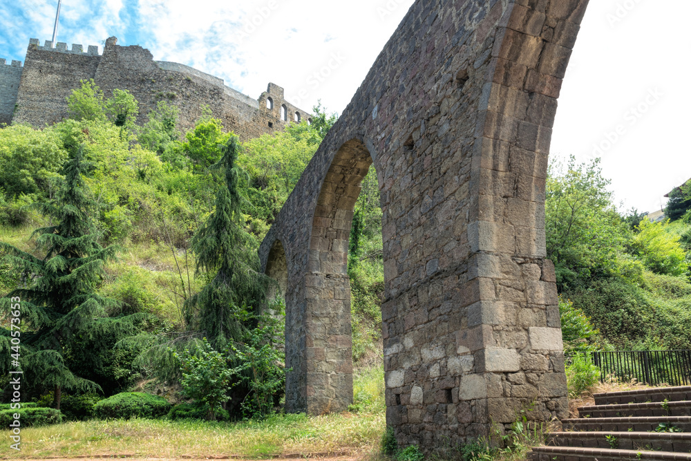 Ancient ruined fortress and arched bridge in Trabzon, Turkey