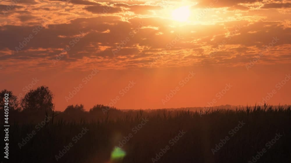Hot vibrating air with a red sunset. The birds are flying on a red sunset background. Flickering and fluctuating moving image. Glow from the sun moves the air. Hot summer by the lake Hot vibrating air with a red sunset. The birds are flying on a red sunset background. Flickering and fluctuating moving image. Glow from the sun moves the air. Hot summer by the lake