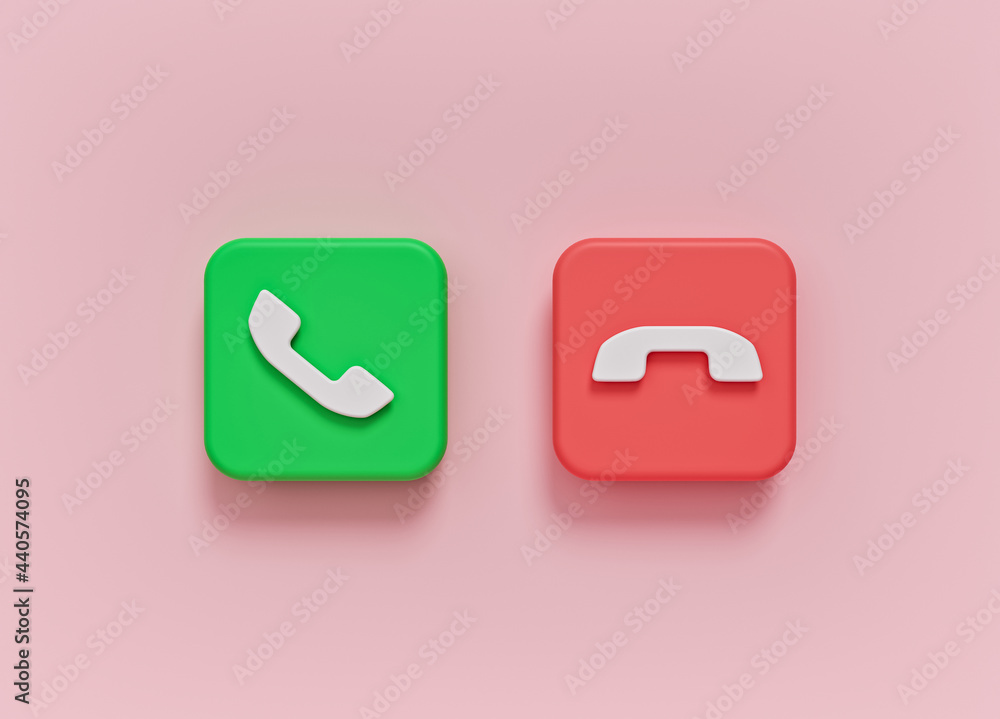 Answer and decline phone call buttons. minimal design. 3d rendering Answer and decline phone call buttons. minimal design. 3d rendering