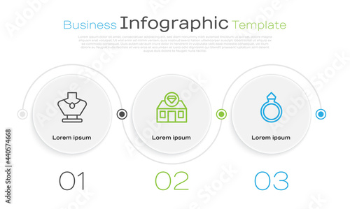 Set line Necklace on mannequin, Jewelry store and Diamond engagement ring. Business infographic template. Vector