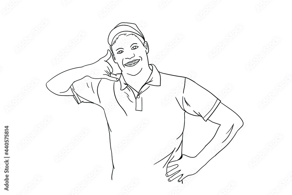 Fototapeta premium A technician is posing reminding to call if there is a problem. The image is suitable for use as an illustration of a plumber or technician