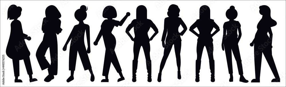 Female anonymous person silhouettes Vector. People silhouettes Portraits illustration women. Adult people group outline symbols isolated vector illustration set