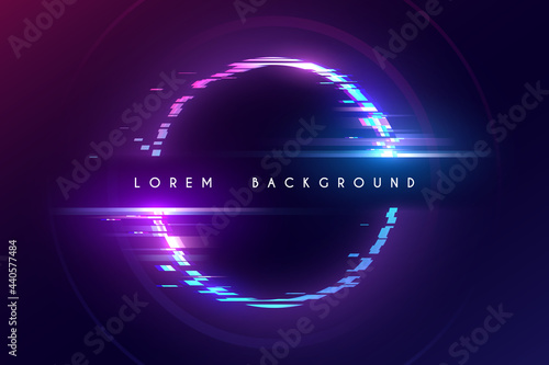 Abstract neon color circle frame with glitch effect