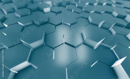 Hexagons on Surface Morphing in Seamless 3d render. Abstract Design Background. Computer Generated Process.