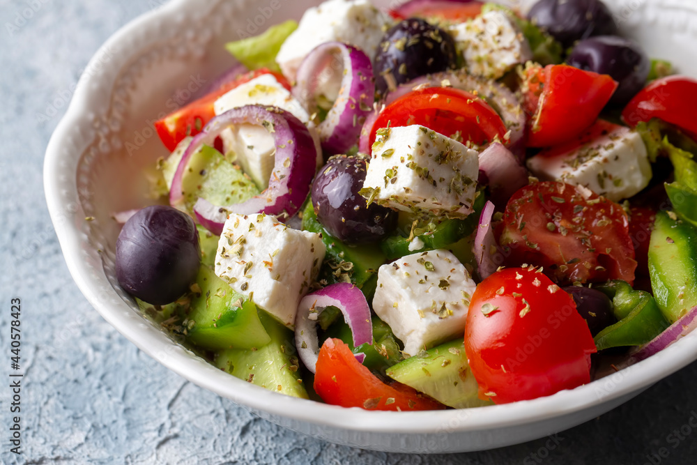 Greek salad with fresh vegetables, feta cheese and kalamata olives. Healthy food. Greek salad with fresh vegetables, feta cheese and kalamata olives. Healthy food.