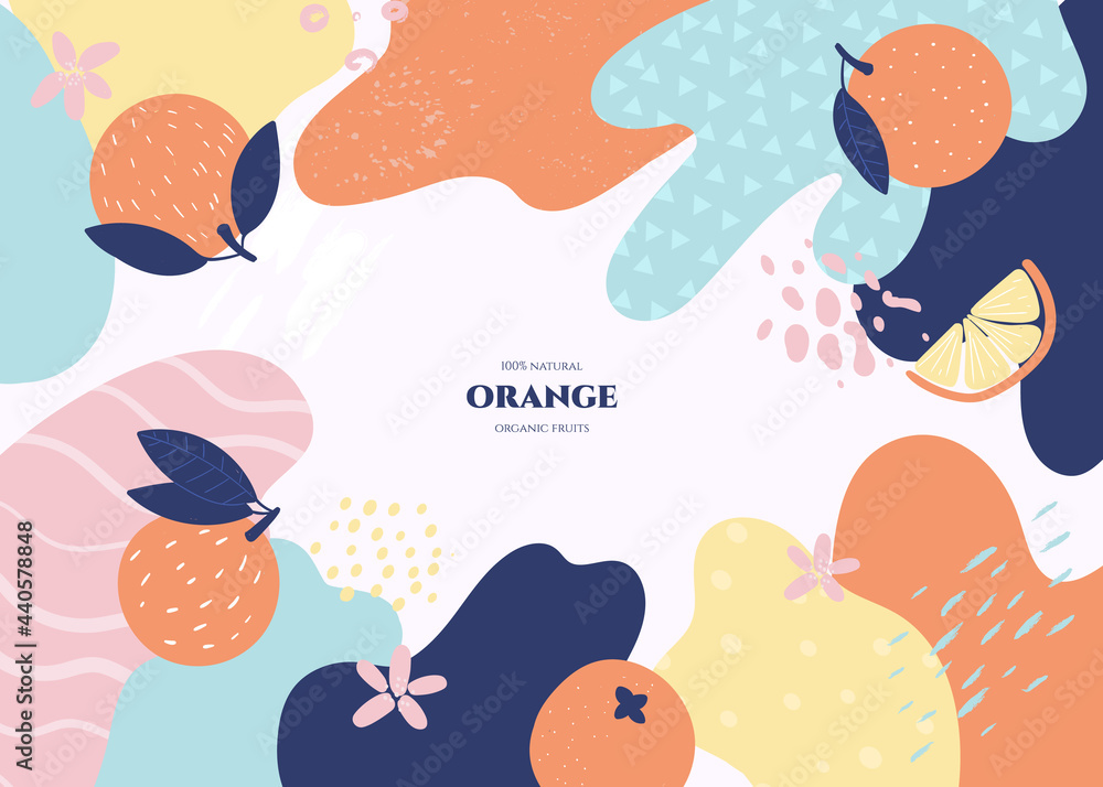 Vector frame with doodle orange  and abstract elements. Hand drawn illustrations.