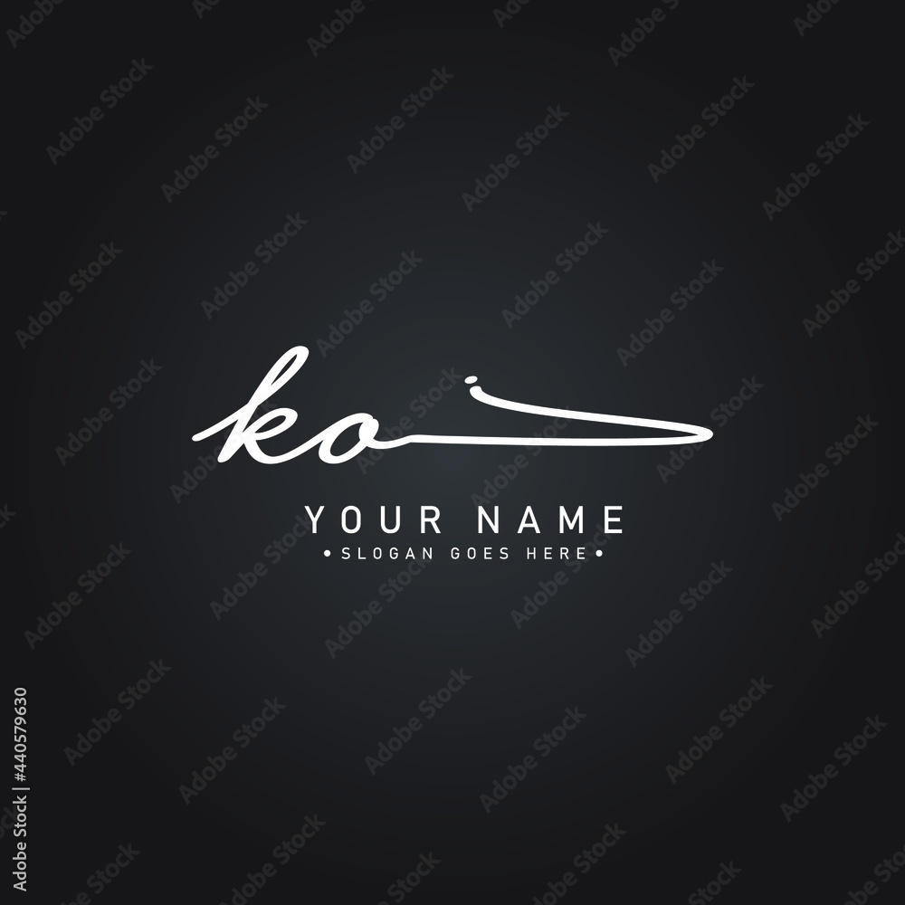Initial Letter KO Logo - Handwritten Signature Logo - obrazy, fototapety, plakaty 