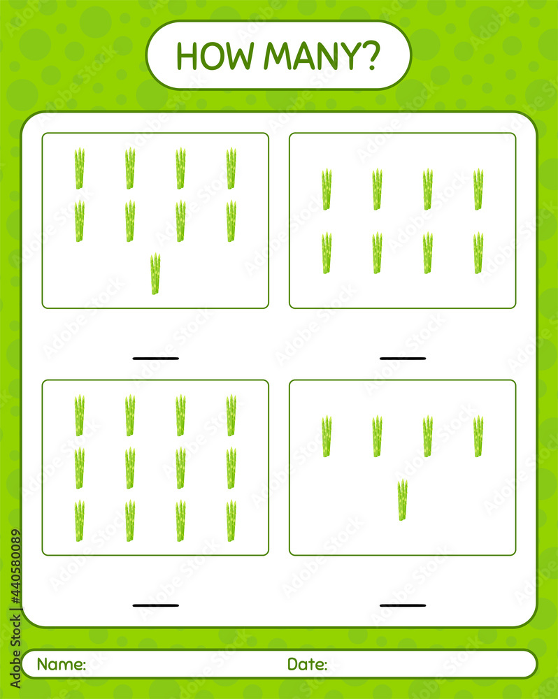 How many counting game with asparagus. worksheet for preschool kids, kids activity sheet, printable worksheet How many counting game with asparagus. worksheet for preschool kids, kids activity sheet, printable worksheet