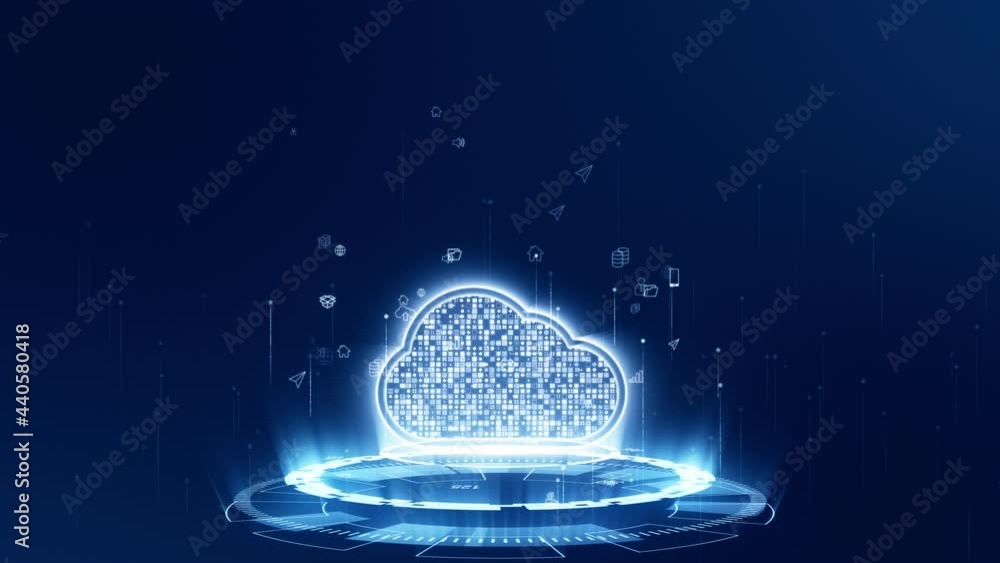 Motion graphic of Blue digital cloud logo with futuristic technology ...