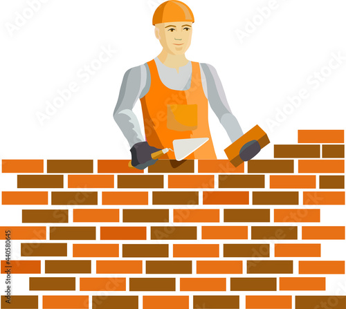 bricklayer at the brick wall 