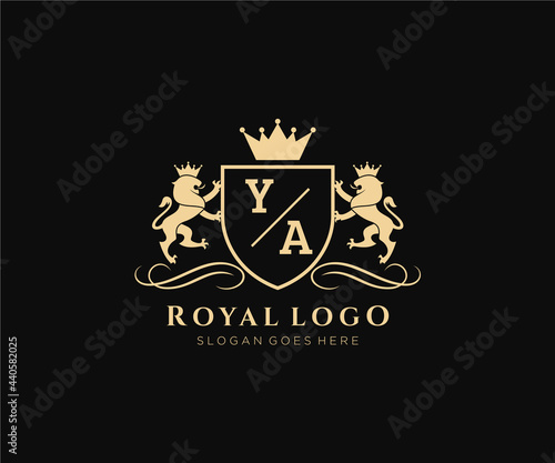 Initial YA Letter Lion Royal Luxury Heraldic,Crest Logo template in vector art for Restaurant, Royalty, Boutique, Cafe, Hotel, Heraldic, Jewelry, Fashion and other vector illustration.