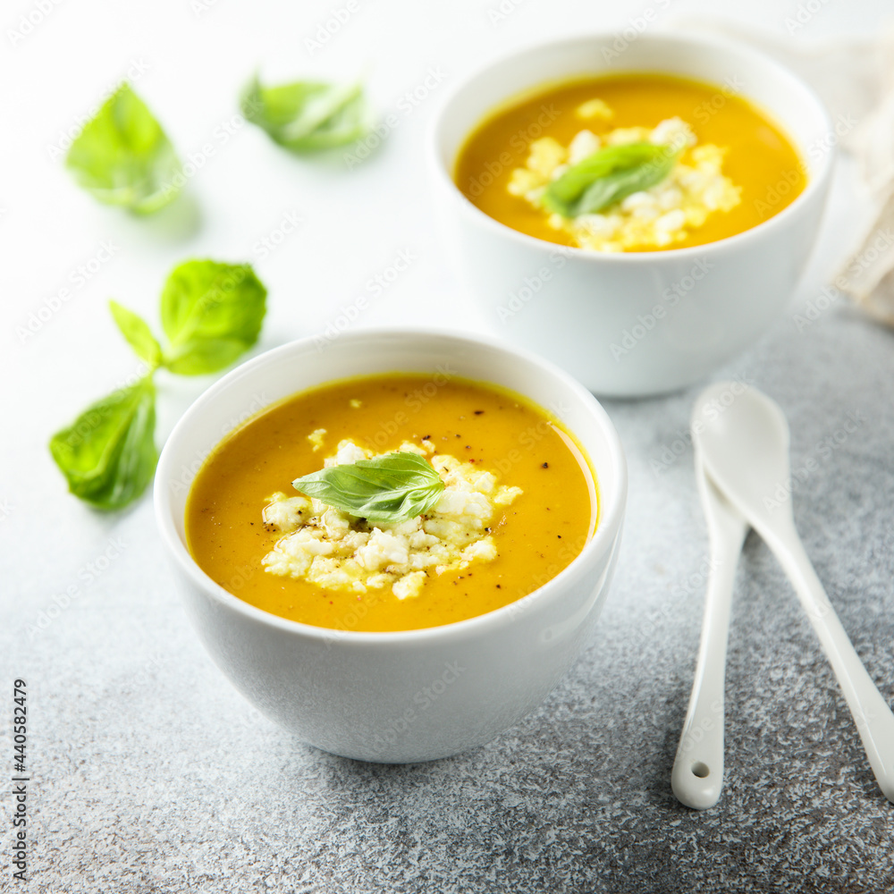 Healthy homemade pumpkin soup with cheese Healthy homemade pumpkin soup with cheese