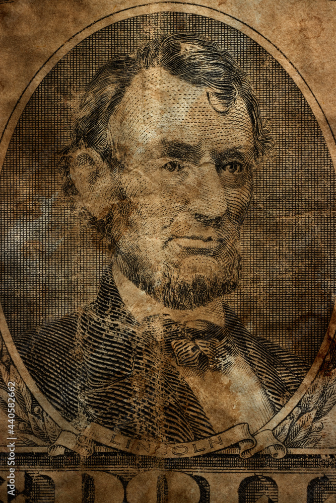 Vintage dollar background president Lincoln portrait - obrazy, fototapety, plakaty 