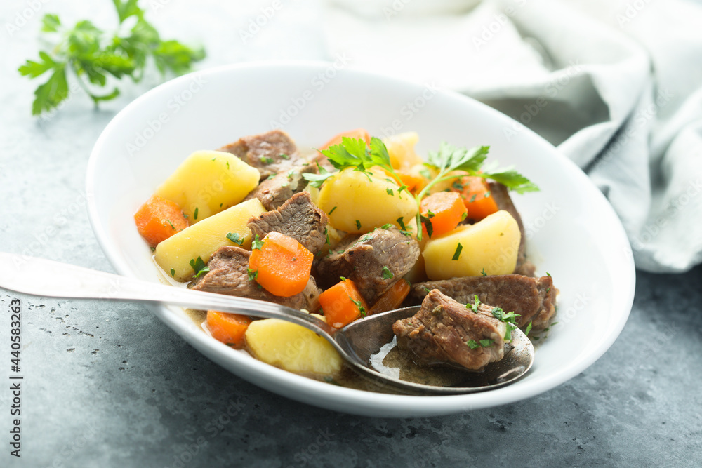 Traditional homemade meat stew with vegetables Traditional homemade meat stew with vegetables