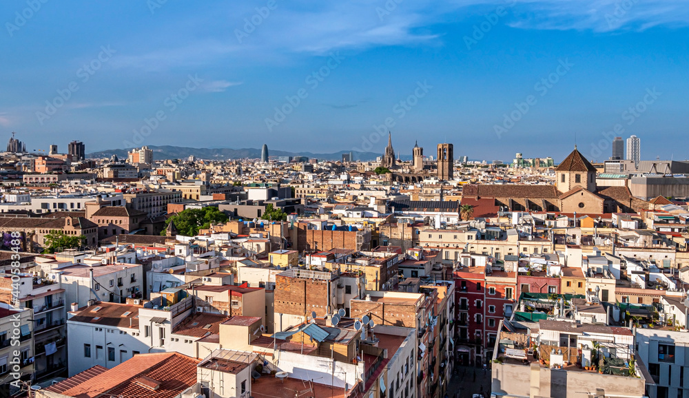 Aerial panorama  shot of Barcelona city