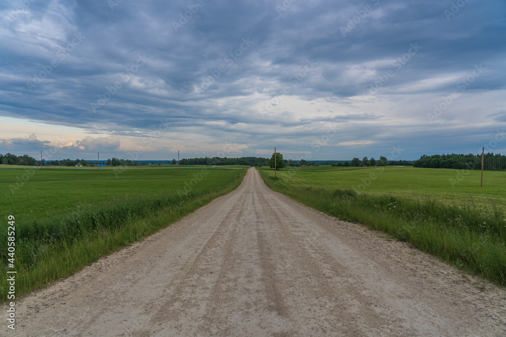 The rural path to the horizon.