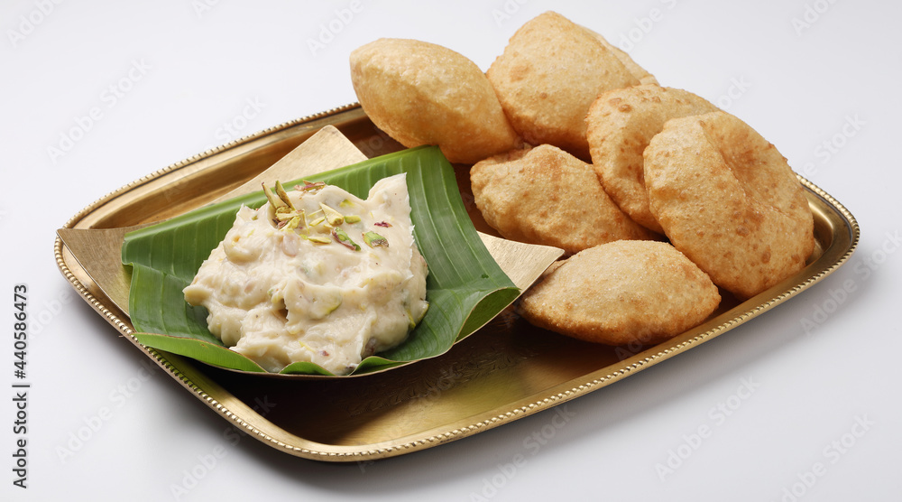 Shrikhand & Puri, Shrikhand is an Indian sweet dish made of strained