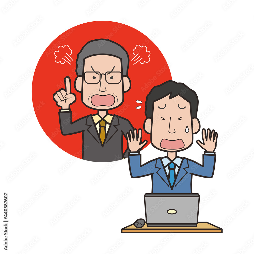 上司から叱られる男性会社員 上司から叱られる男性会社員