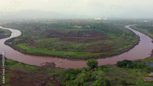 Aerial view of River Nira at Bhor near Pune India. photo