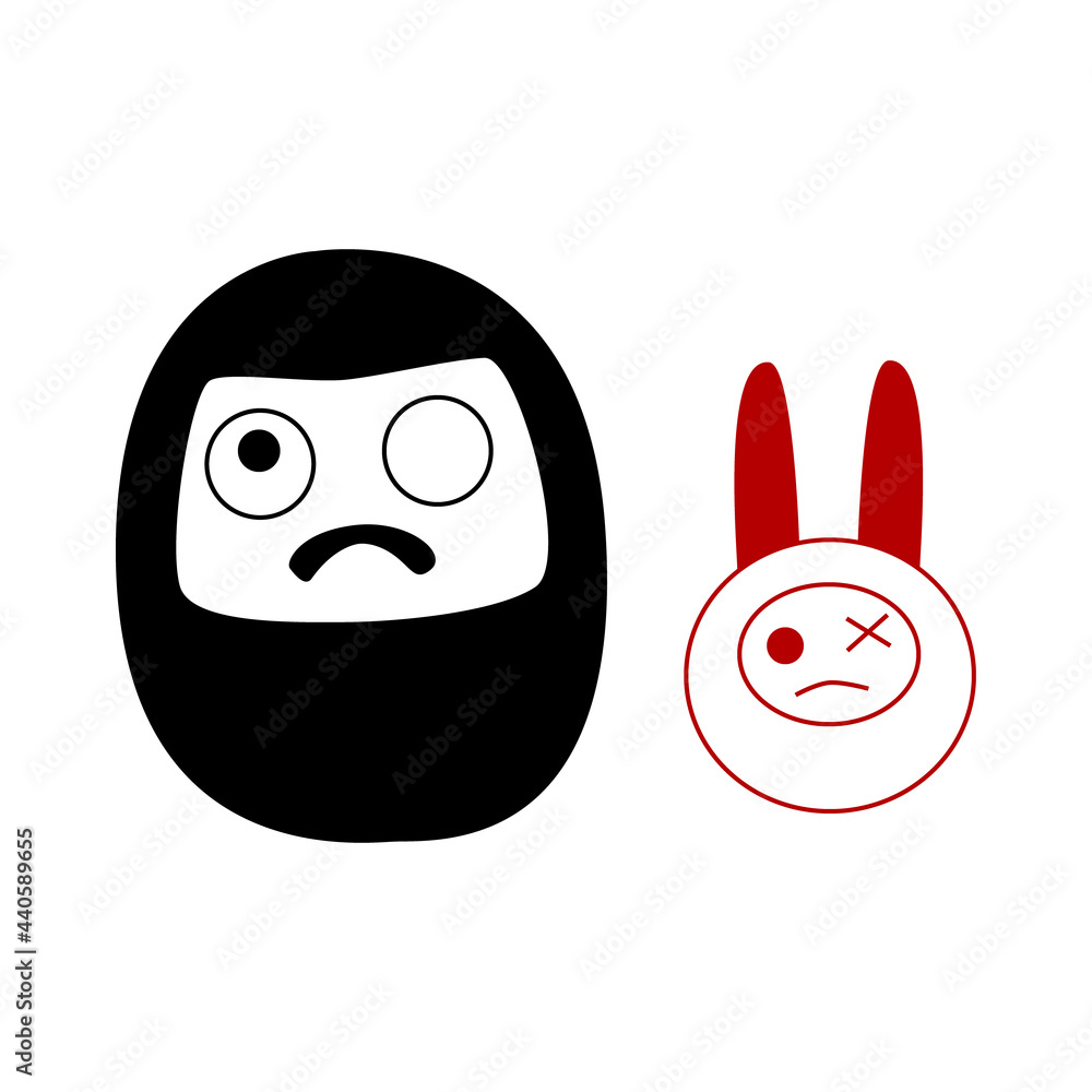 Obraz premium Vector image of Daruma with red rabbit