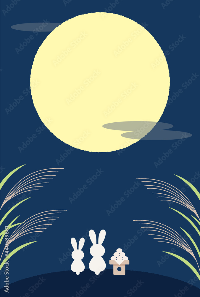 Obraz premium vector background with Japanese moon-viewing festival illustrations for banners, cards, flyers, social media wallpapers, etc.