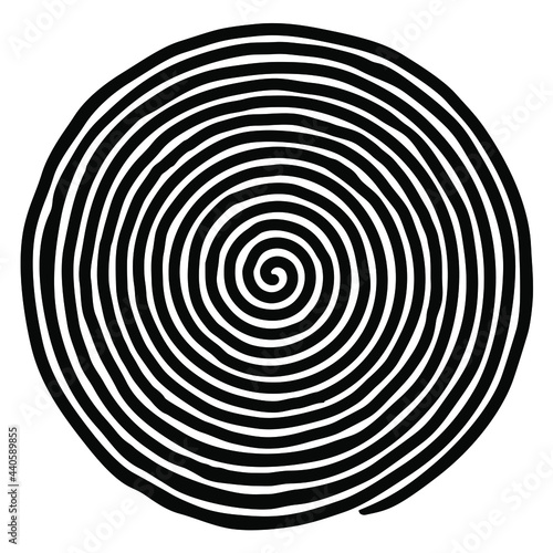 Irregular hand drawn spiral. Black and white flat vector drawing isolated on white background. EPS 8, version 2.