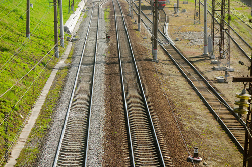 Railway tracks in the future. Rails close-up, background.