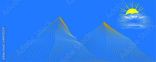 Mountain peaks logo design . Line art vector illustration