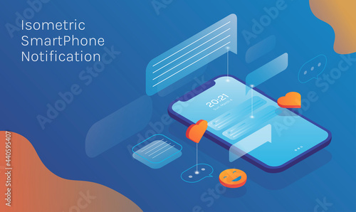 Clean and Modern isometric smartphone notifications