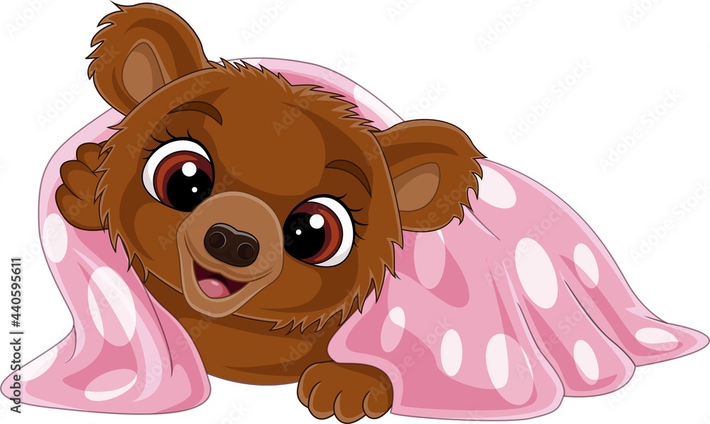 Cartoon funny baby bear wearing pink blanket Stock Vector | Adobe Stock