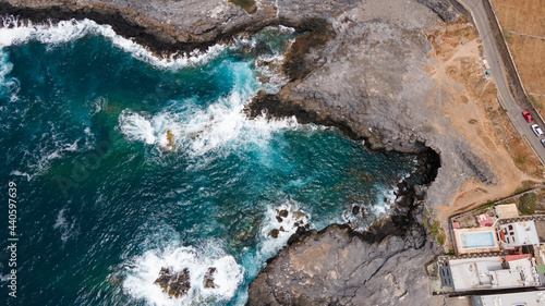 Photo with drone of the coast in the Canary Islands and landscape of beach