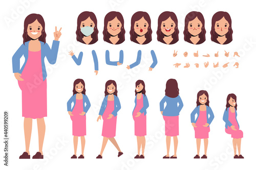 Young woman pregnant character creation design for Animation cartoon flat design.