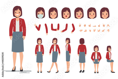 Young woman character creation design for Animation cartoon flat design.