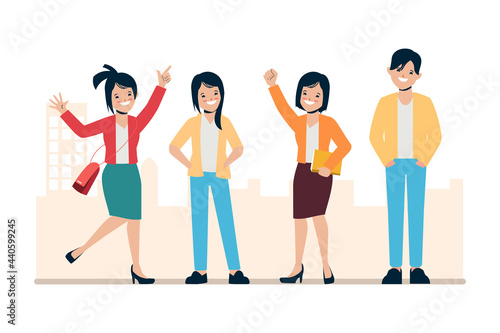 Happy business people teamwork cheerful. Illustration animation character 2d.