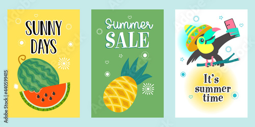 A set of summer bright, colorful, vector posters.