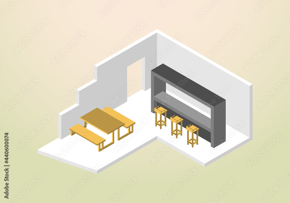 isometric design of cafe house or coffee shop vector template