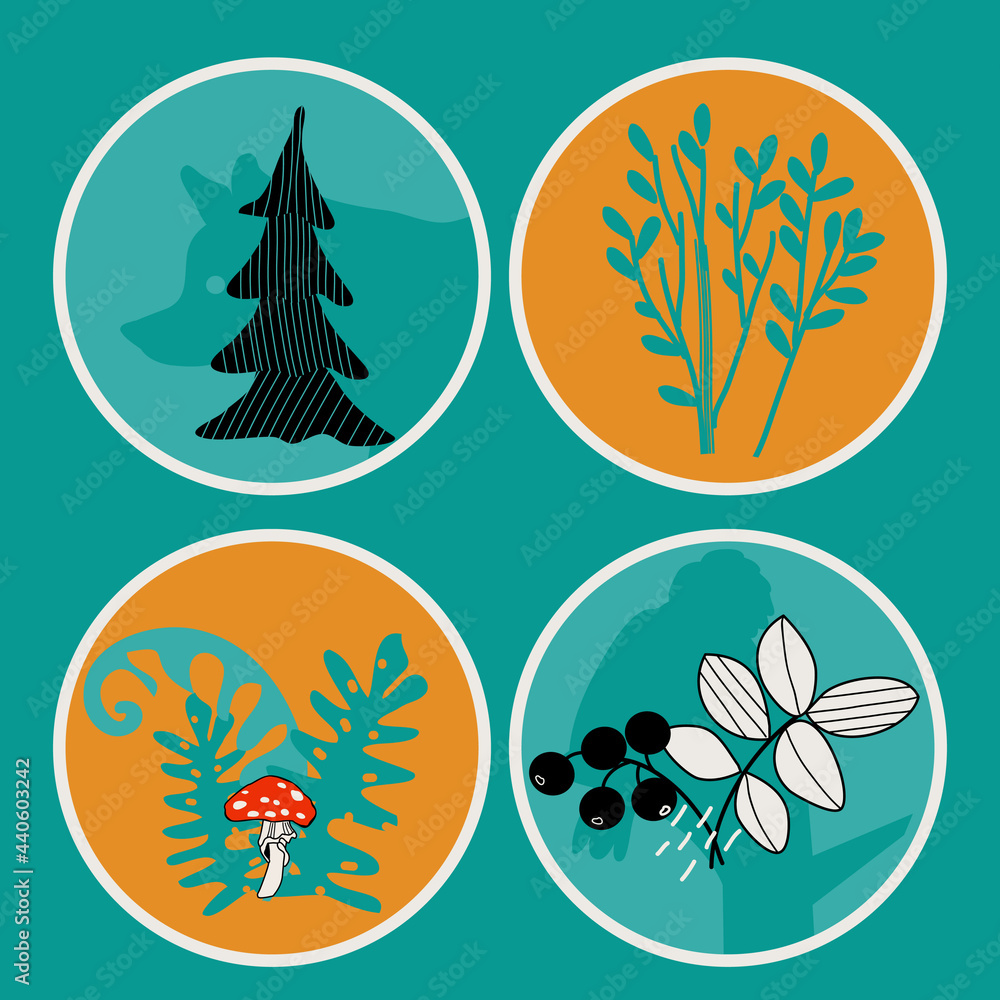 illustration with tree and berries illustration with tree and berries